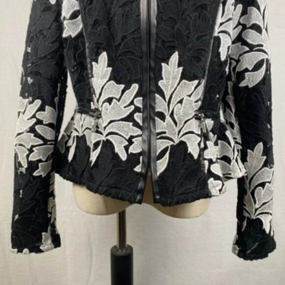 INC International Concepts | Black & White Lace Peplum Jacket | Women’s Medium - Picture 5 of 16
